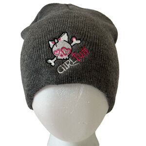 Girl Tuff Beanie Ski Cap Hat Gray Embroidered Skull Logo Winter Snow Gorpcore